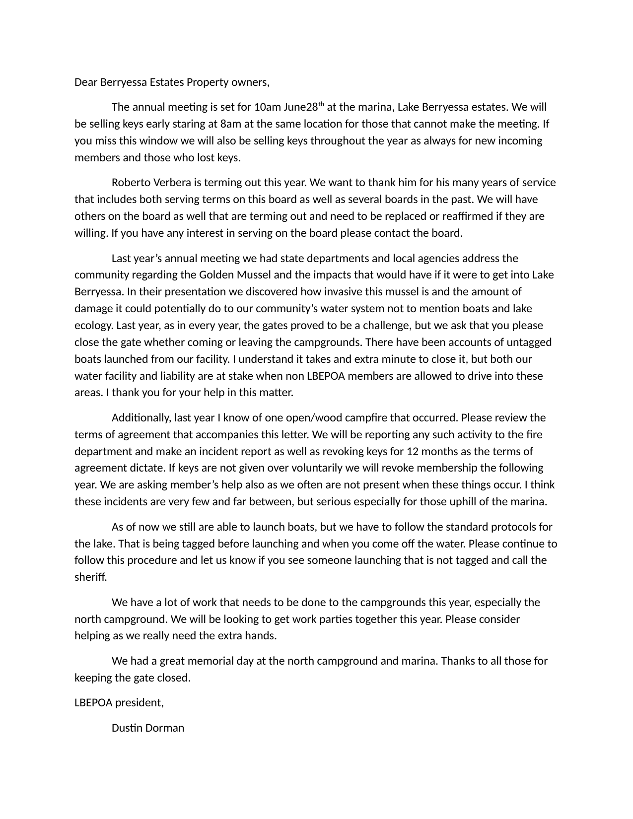 Annual membership letter in English
